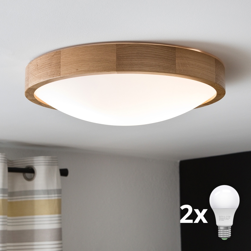 Brilagi - LED lubinis šviestuvas CARVALHO SLIM 2xE27/60W/230V ąžuolas diametras 37 cm
