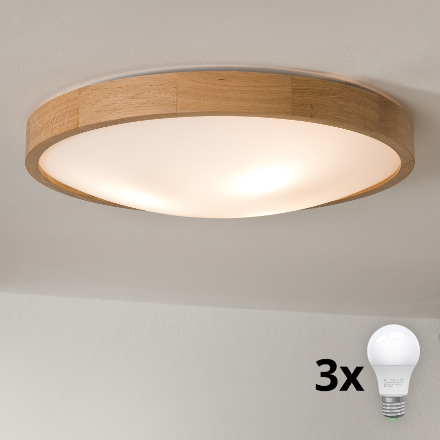 Brilagi - LED lubinis šviestuvas CARVALHO SLIM 3xE27/60W/230V ąžuolas diametras 47 cm