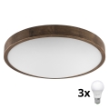 Brilagi - LED Lubinis šviestuvas CARVALHO SLIM 3xE27/60W/230V ąžuolo riešuto spalvos, skersmuo 47 cm