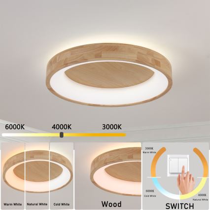 Brilagi - LED lubų šviestuvas FALCON WOOD LED/40W/230V 3000/4000/6000K skersmuo 60 cm medinis