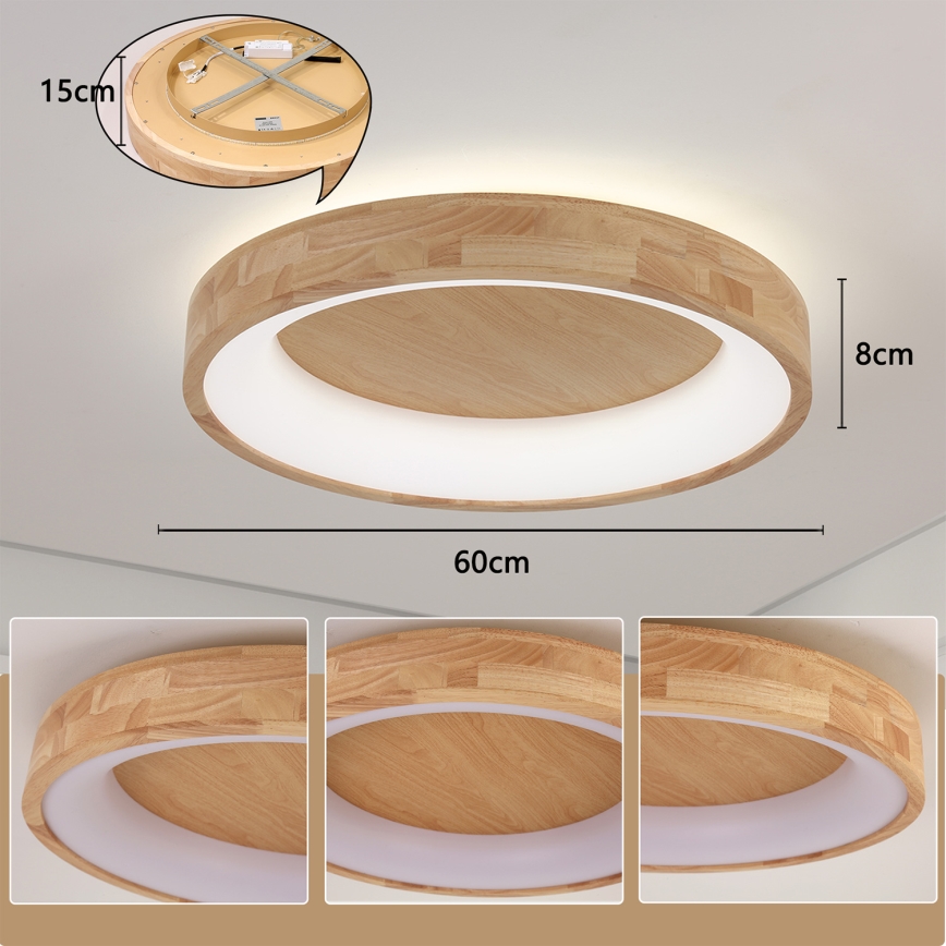 Brilagi - LED lubų šviestuvas FALCON WOOD LED/40W/230V 3000/4000/6000K skersmuo 60 cm medinis