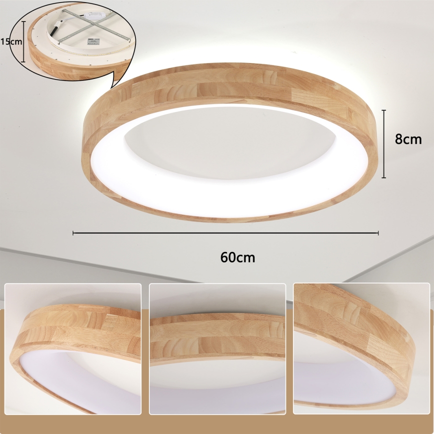 Brilagi - LED lubinis šviestuvas FALCON WOOD LED/40W/230V 3000/4000/6000K skersmuo 60 cm mediena