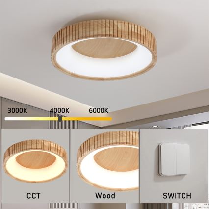 Brilagi - LED lubinis šviestuvas FALCON WOOD MODERN LED/30W/230V 3000/4000/6000K Ø 45 cm mediena