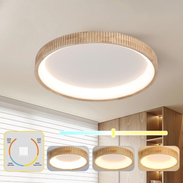 Brilagi – LED lubinis šviestuvas FALCON WOOD MODERN, LED/60 W/230 V, 3000/4000/6000 K, Ø 80 cm, medžio apdaila