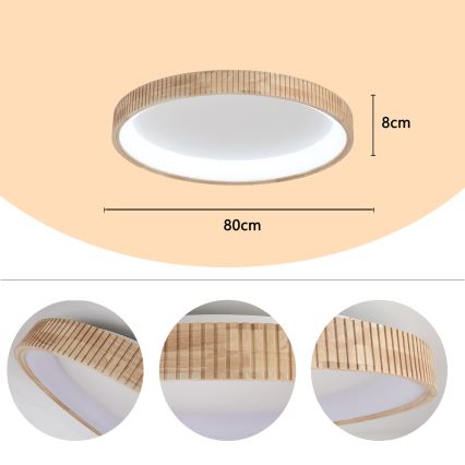 Brilagi – LED lubinis šviestuvas FALCON WOOD MODERN, LED/60 W/230 V, 3000/4000/6000 K, Ø 80 cm, medžio apdaila
