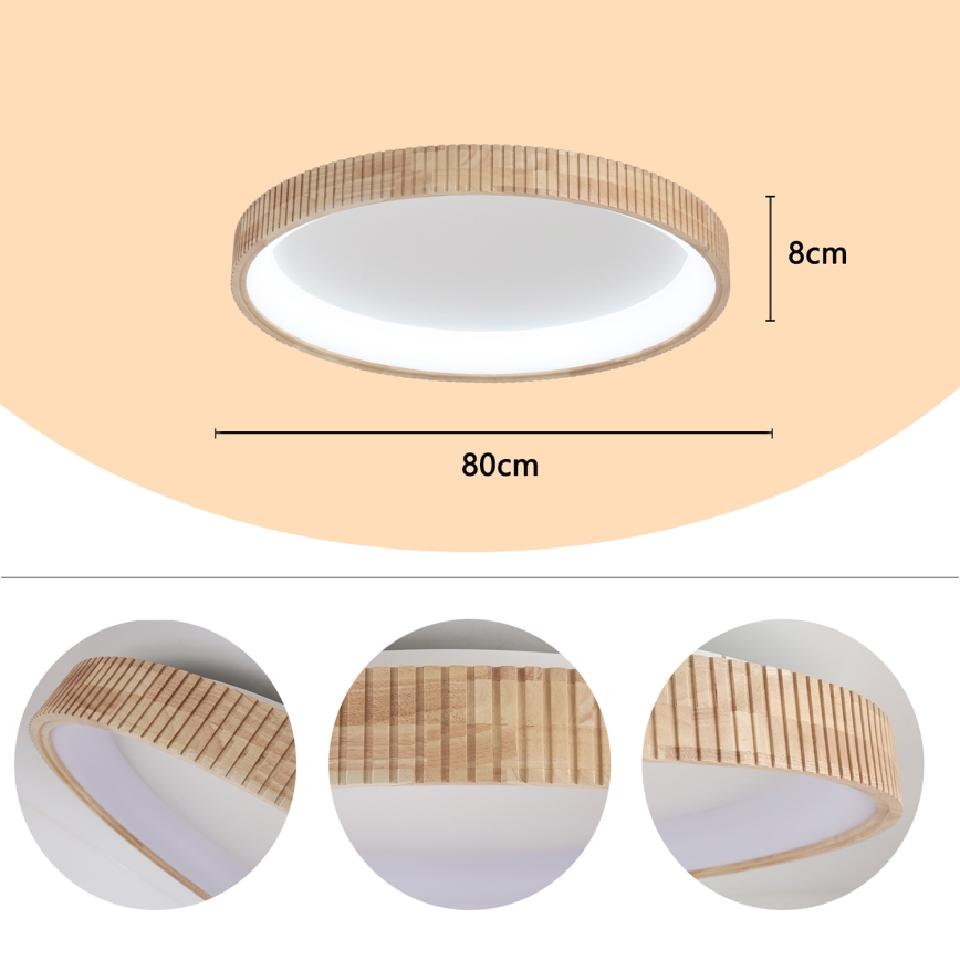 Brilagi – LED lubinis šviestuvas FALCON WOOD MODERN, LED/60 W/230 V, 3000/4000/6000 K, Ø 80 cm, medžio apdaila