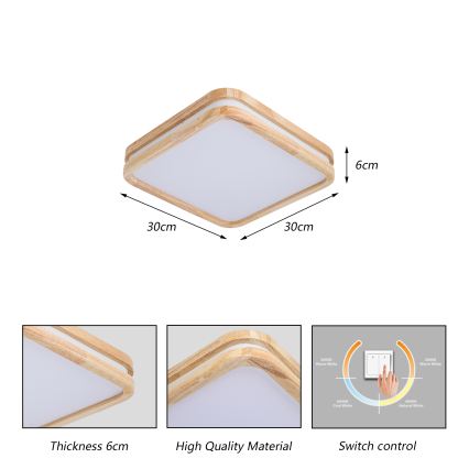 BRILAGI - LED lubinis šviestuvas MOLINA SQUARE LED/32W/230V 3000/4000/6000K ąžuolas 30x30 cm