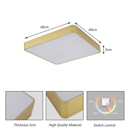 Brilagi - LED lubinis šviestuvas POOL LED/36W/230V 3000/4000/6000K 40x40 cm auksinės spalvos