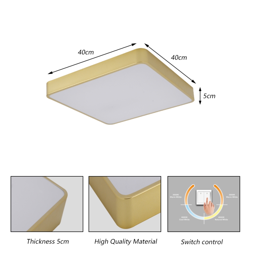 Brilagi - LED lubinis šviestuvas POOL LED/36W/230V 3000/4000/6000K 40x40 cm auksinės spalvos