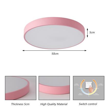 Brilagi - LED lubinis šviestuvas POOL, 60 W, 230 V, 3000/4000/6000 K, skersmuo 50 cm, rožinis