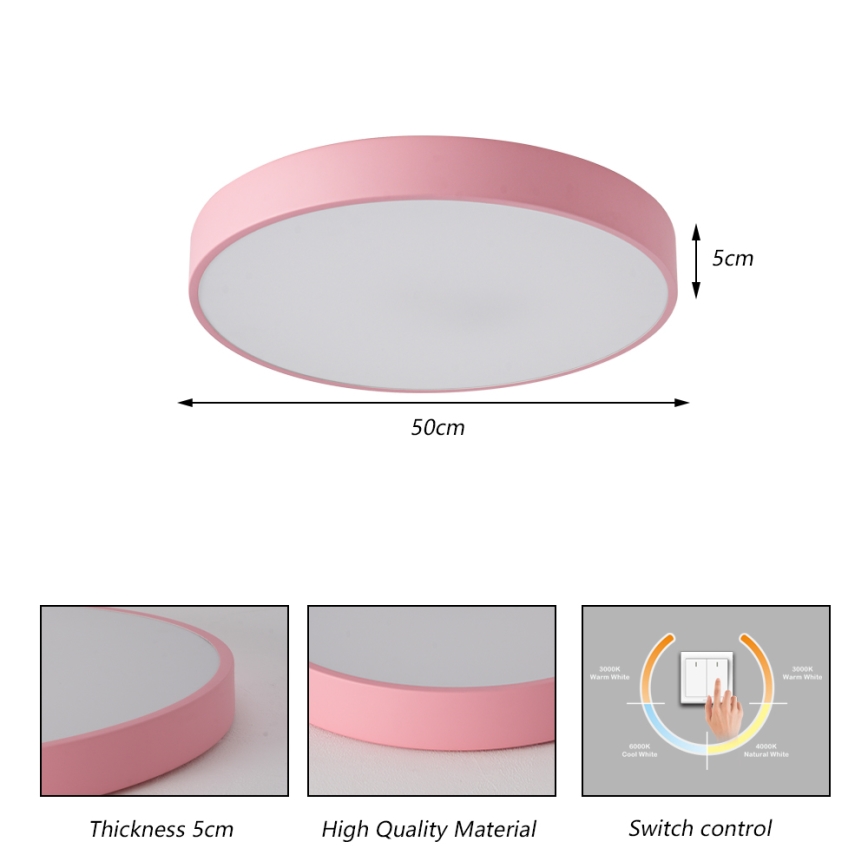Brilagi - LED lubinis šviestuvas POOL, 60 W, 230 V, 3000/4000/6000 K, skersmuo 50 cm, rožinis