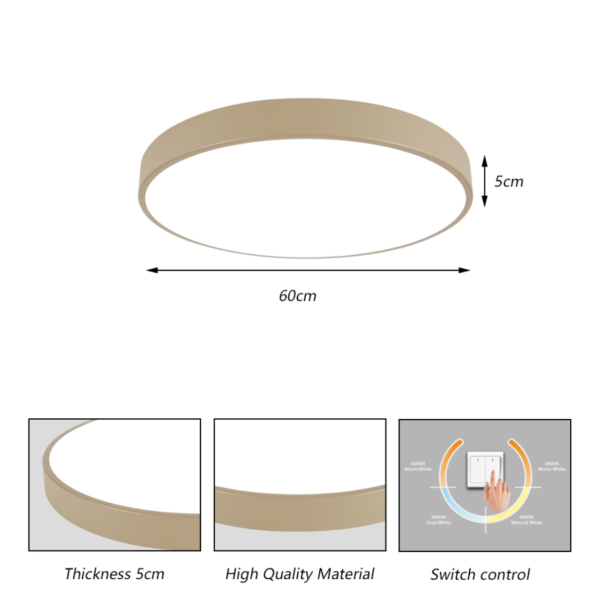 Brilagi - LED lubų šviestuvas POOL LED/60W/230V 3000/4000/6000K Ø 60 cm, smėlinė