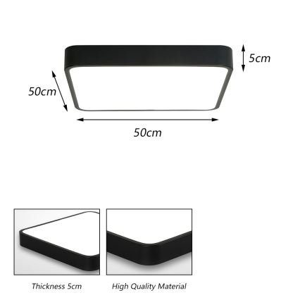 Brilagi - LED lubinis šviestuvas POOL SQUARE, 48 W, 230 V, 3000/4500/6000 K, 50x50 cm, juodas