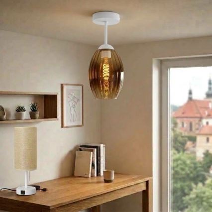 BRILAGI - LED paviršinis lubinis šviestuvas RETRO GLASS 1xE27/60W/230V Ø 17 cm balta/dūminė smėlinė