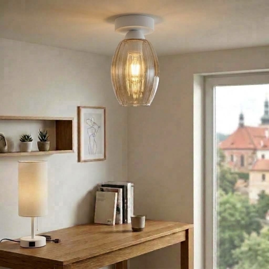 BRILAGI - LED lubų šviestuvas RETRO GLASS 1xE27/60W/230V skersmuo 17 cm balta/dūminė smėlinė