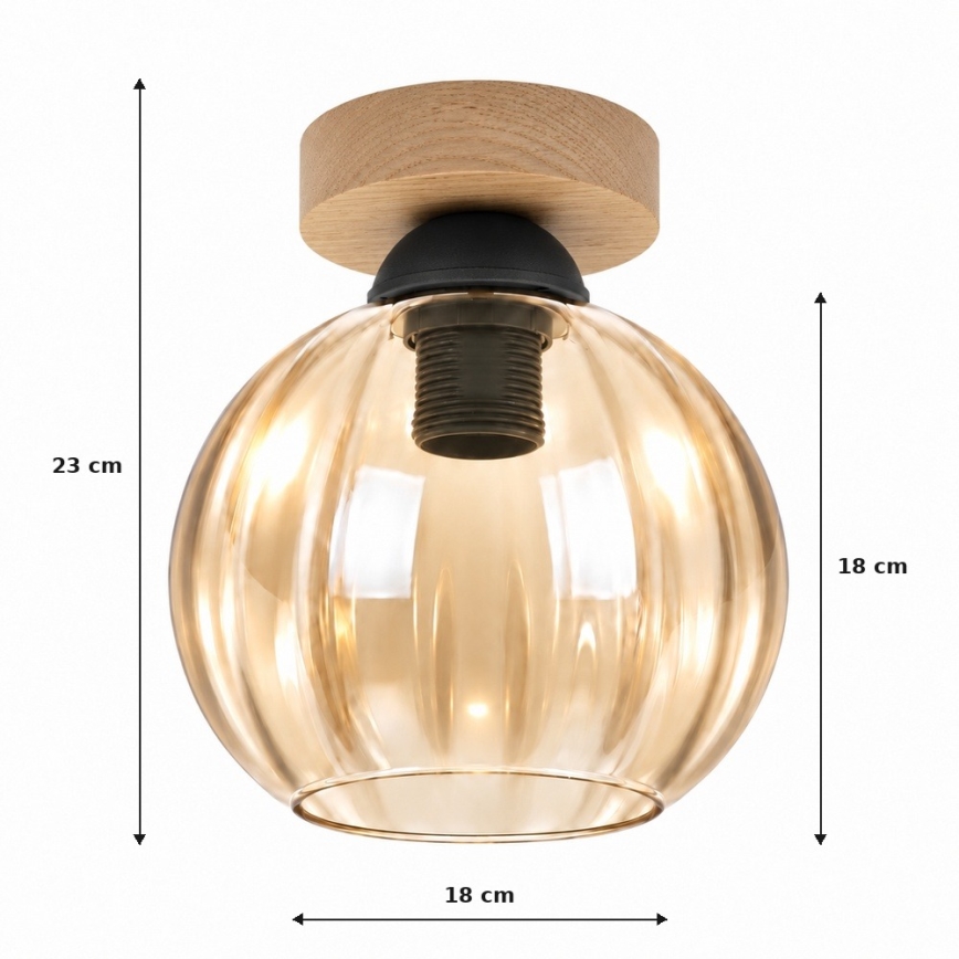 BRILAGI - LED Lubinis šviestuvas RETRO GLASS 1xE27/60W/230V Ø 18 cm ąžuolas/rūkinė smėlinė
