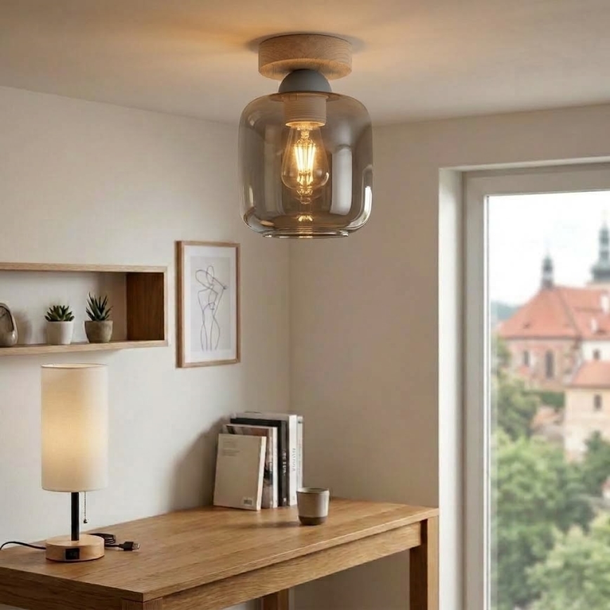 BRILAGI - LED lubinis šviestuvas RETRO GLASS 1xE27/60W/230V skersmuo 14 cm ąžuolas/dūminė pilka