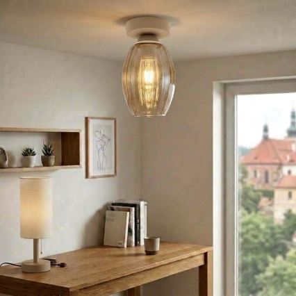 BRILAGI - LED lubinis šviestuvas RETRO GLASS 1xE27/60W/230V skersm. 17 cm smėlio/dūminė smėlio spalvos