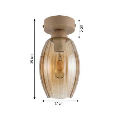 BRILAGI - LED lubinis šviestuvas RETRO GLASS 1xE27/60W/230V skersm. 17 cm smėlio/dūminė smėlio spalvos