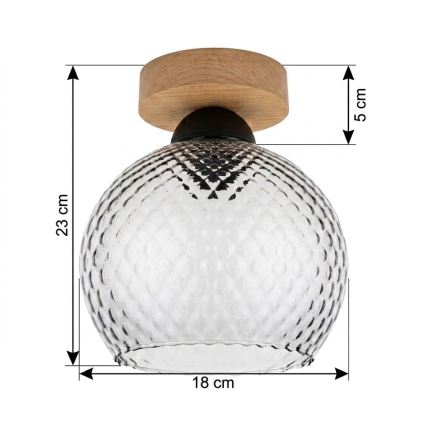 BRILAGI - LED lubinis šviestuvas RETRO GLASS 1xE27/60W/230V skersmuo 18 cm ąžuolas/dūminė pilka