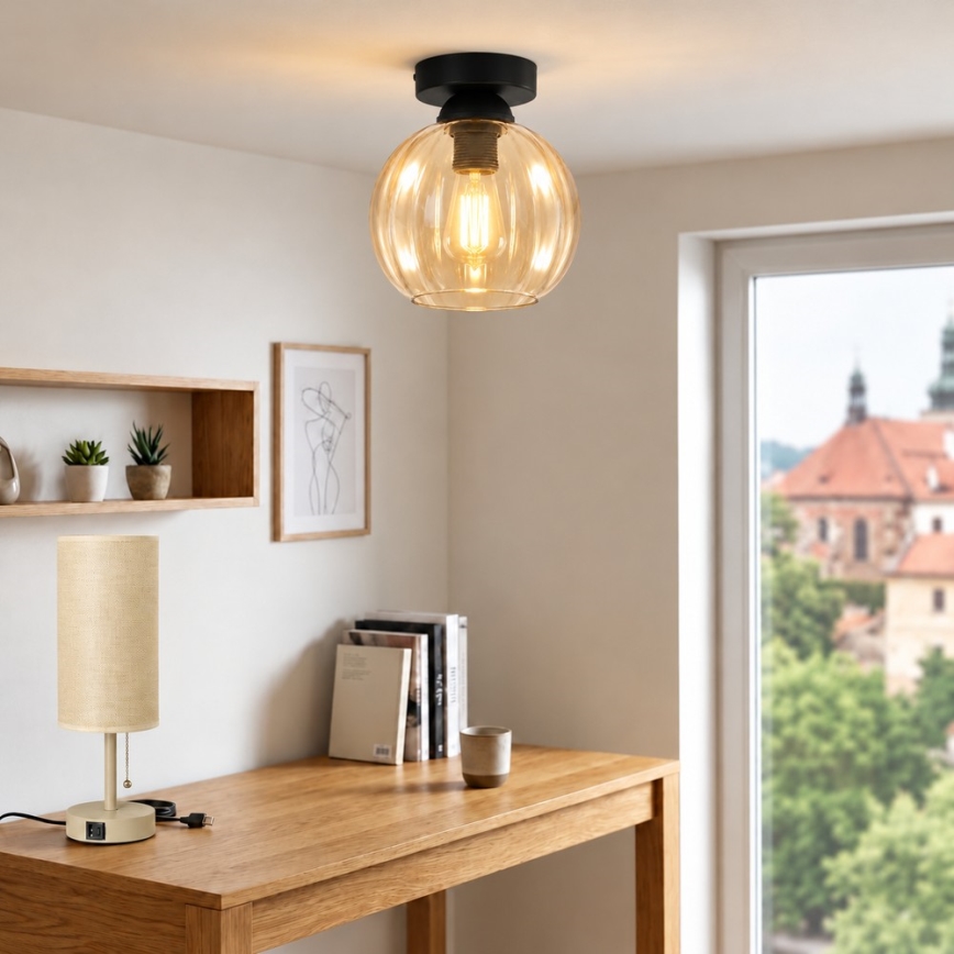 BRILAGI - LED lubinis šviestuvas RETRO GLASS 1xE27/60W/230V skersmuo 18 cm juoda/dūminė smėlinė