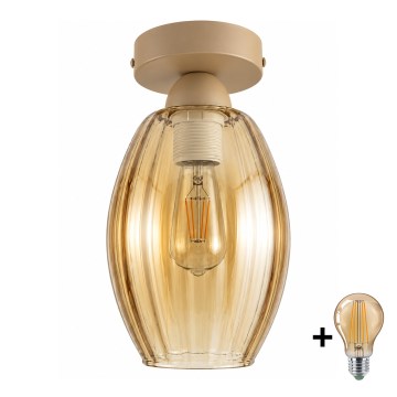 BRILAGI - LED lubinis šviestuvas RETRO GLASS 1xE27/60W/230V skersm. 17 cm smėlio/dūminė smėlio spalvos