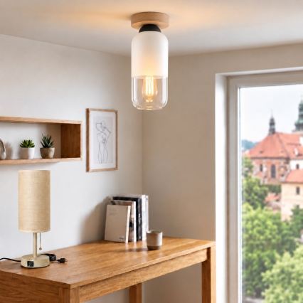 BRILAGI - LED lubinis šviestuvas RETRO GLASS 1xE27/60W/230V Ø 14 cm ąžuolas/balta