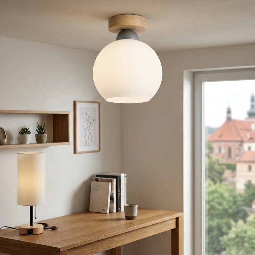 BRILAGI - LED lubinis šviestuvas RETRO GLASS 1xE27/60W/230V Ø 15 cm ąžuolas/balta