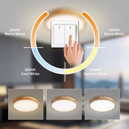 BRILAGI - LED lubų šviestuvas WOODLINE LED/24W/230V 3000/4000/6000K ąžuolas, skersmuo 30 cm