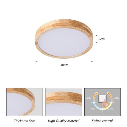 BRILAGI - LED lubų šviestuvas WOODLINE LED/24W/230V 3000/4000/6000K ąžuolas, skersmuo 30 cm