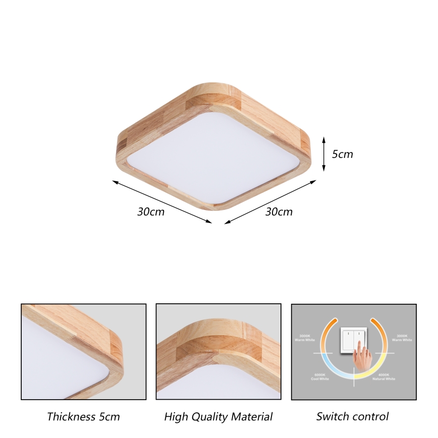 BRILAGI - LED lubinis šviestuvas WOODLINE SQUARE LED/32W/230V 3000/4000/6000K ąžuolas 30x30 cm