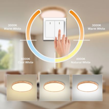 Brilagi - LED lubinis šviestuvas WOODROUND LED/30W/230V 3000/4000/6000K skersmuo 40 cm mediena CRI 90