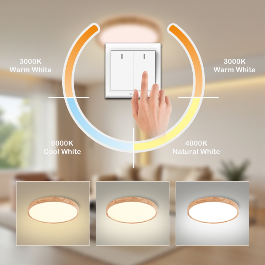 Brilagi - LED lubinis šviestuvas WOODROUND LED/30W/230V 3000/4000/6000K skersmuo 40 cm mediena CRI 90