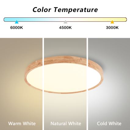 Brilagi - LED lubų šviestuvas WOODROUND LED/30W/230V 3000/4000/6000K Ø 40 cm medinis CRI 90
