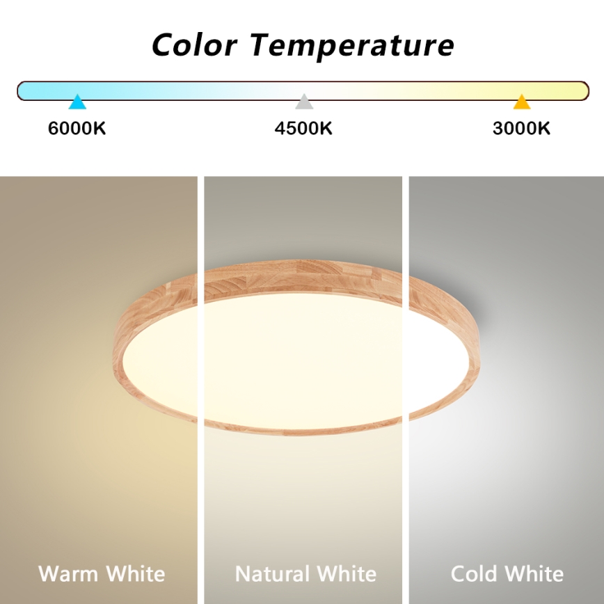 Brilagi - LED lubų šviestuvas WOODROUND LED/30W/230V 3000/4000/6000K Ø 40 cm medinis CRI 90