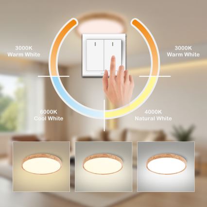 Brilagi - LED lubų šviestuvas WOODROUND LED/30W/230V 3000/4000/6000K Ø 40 cm medinis CRI 90