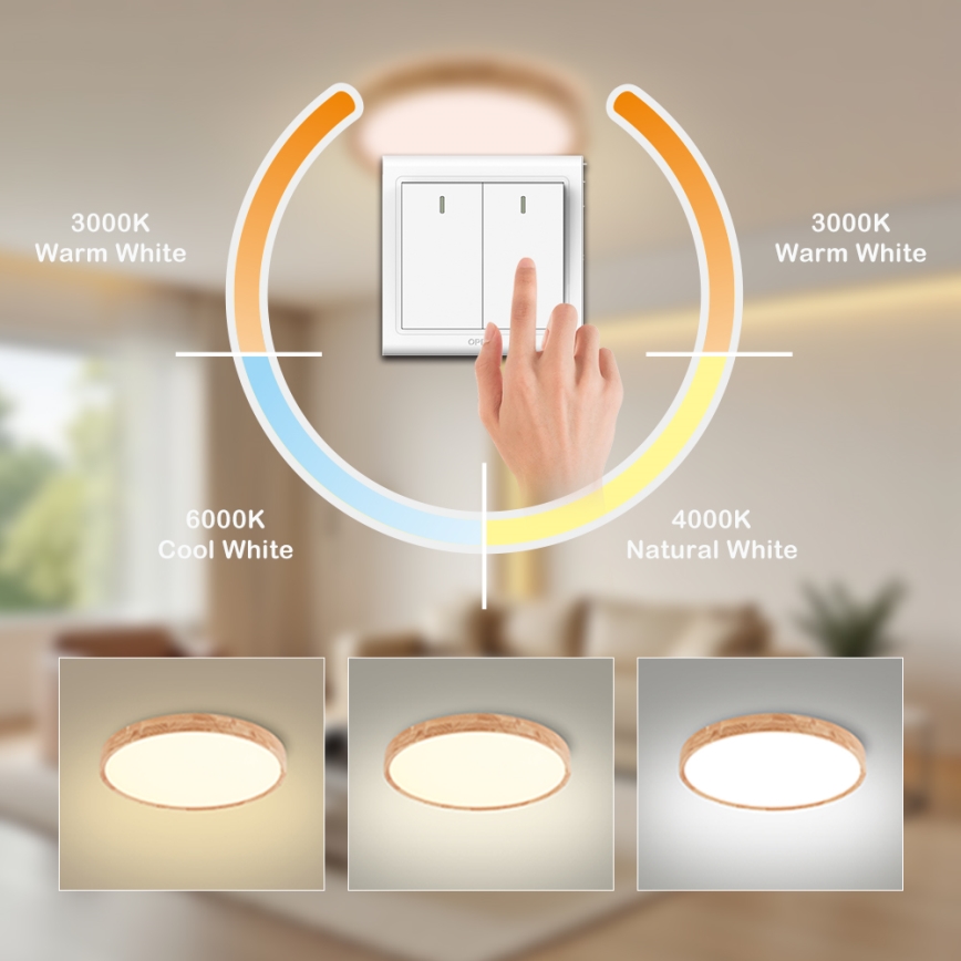 Brilagi - LED lubų šviestuvas WOODROUND LED/30W/230V 3000/4000/6000K Ø 40 cm medinis CRI 90