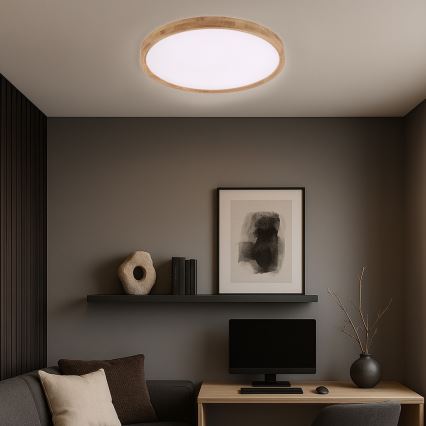 Brilagi - LED lubinis šviestuvas WOODROUND, 40W, 230V, 3000/4000/6000K, Ø 60 cm, medinis, CRI 90