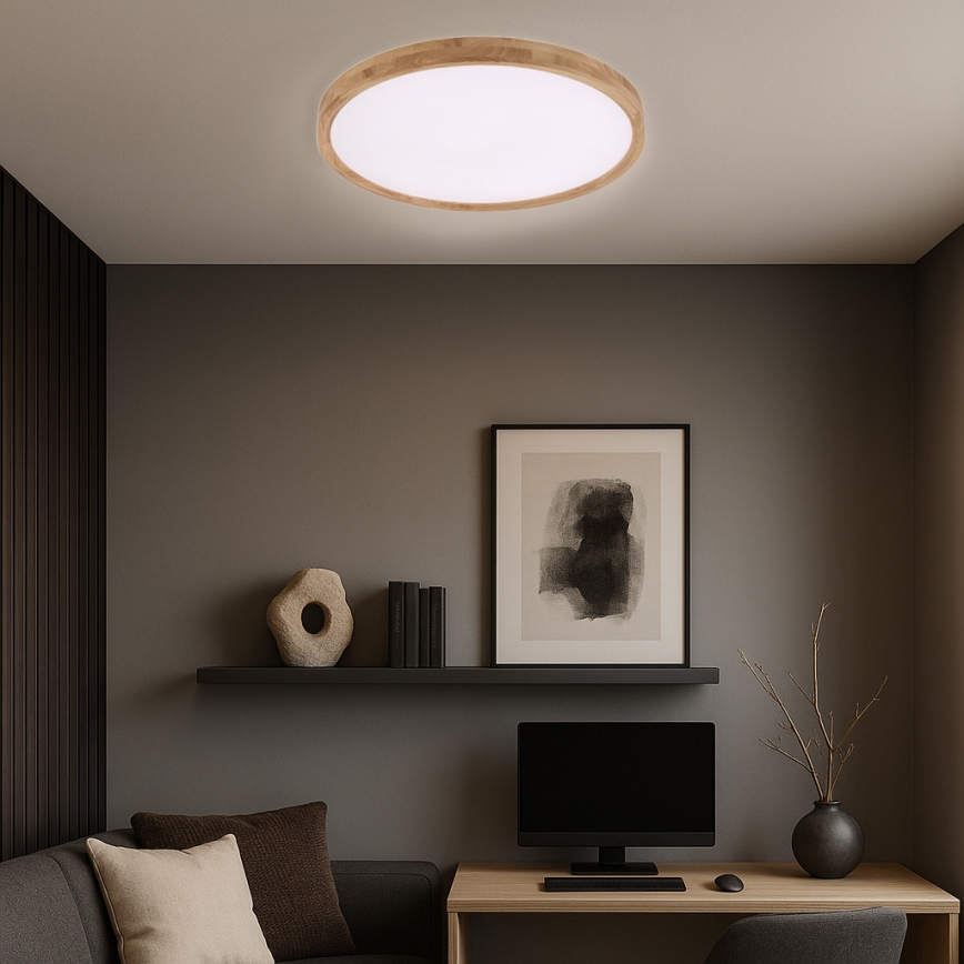 Brilagi - LED lubinis šviestuvas WOODROUND, 40W, 230V, 3000/4000/6000K, Ø 60 cm, medinis, CRI 90