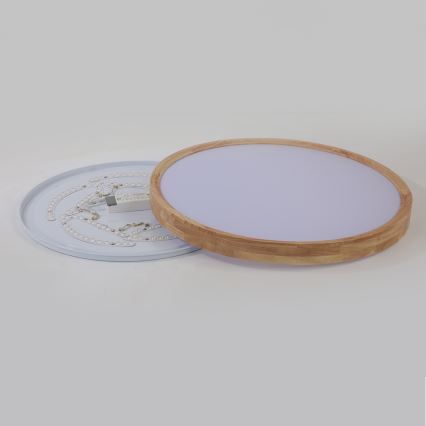 Brilagi - LED lubinis šviestuvas WOODROUND, 40W, 230V, 3000/4000/6000K, Ø 60 cm, medinis, CRI 90