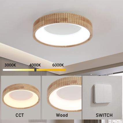 Brilagi - LED lubinis šviestuvas FALCON WOOD MODERN LED/30W/230V 3000/4000/6000K Ø 45 cm medinis