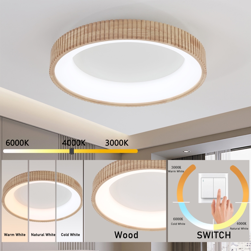 Brilagi - LED lubų šviestuvas FALCON WOOD MODERN LED/40W/230V 3000/4000/6000K skersmuo 60 cm mediena