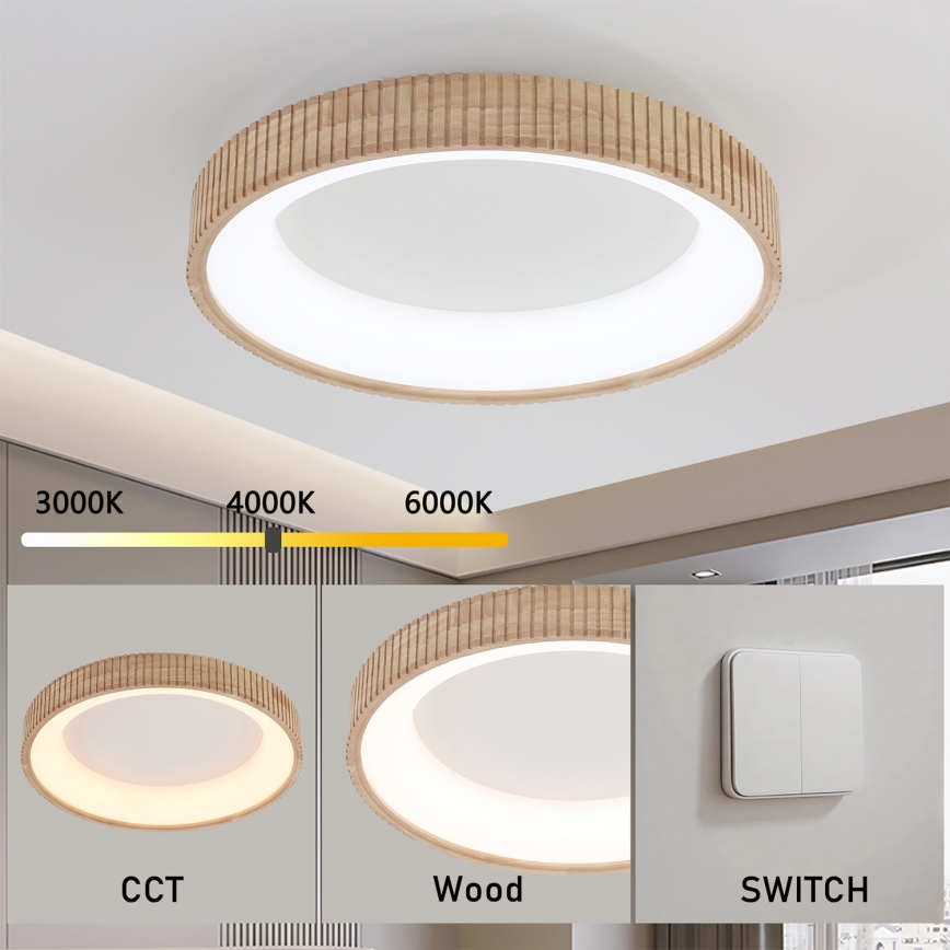 Brilagi - LED lubų šviestuvas FALCON WOOD MODERN LED/40W/230V 3000/4000/6000K skersmuo 60 cm mediena