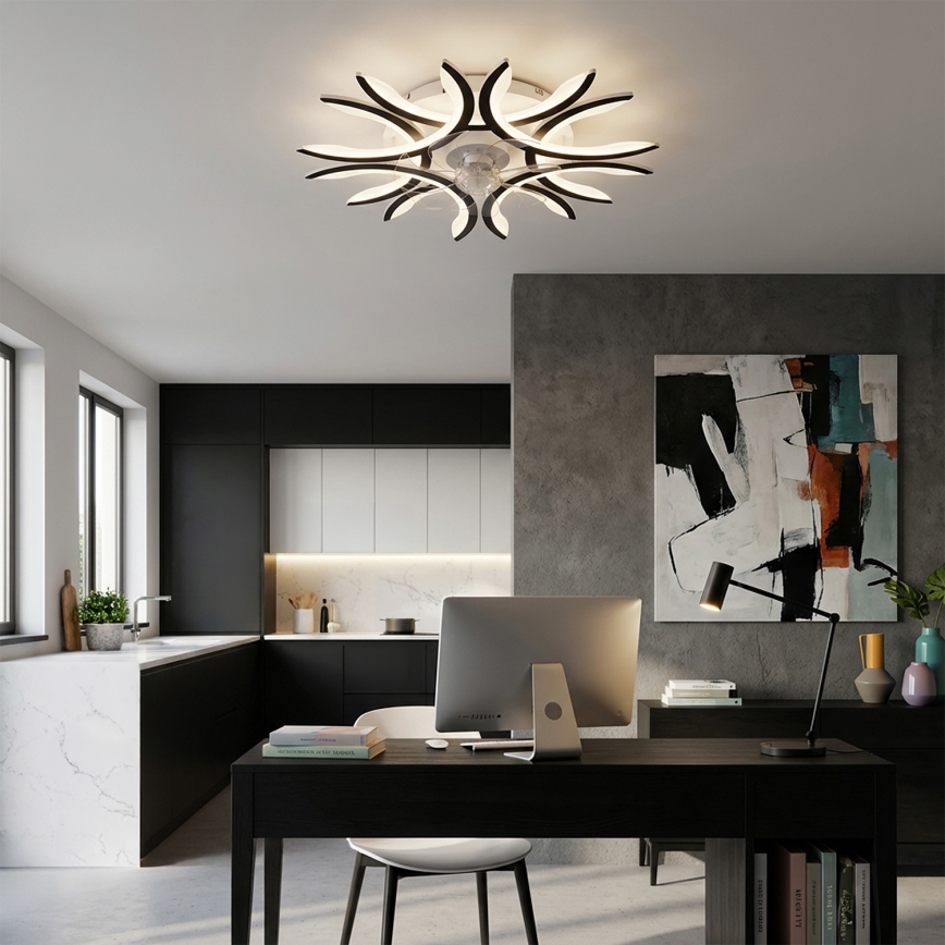 Brilagi - lubinis ventiliatorius su reguliuojamu LED apšvietimu, 70W/230V, 3000–6500 K, Ø 76 cm, juodas + nuotolinis valdymas