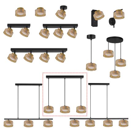 Brilagi - LED Pakabinama liustra ant laido AURA LUX 3xGX53/30W/230V juoda/auksinė