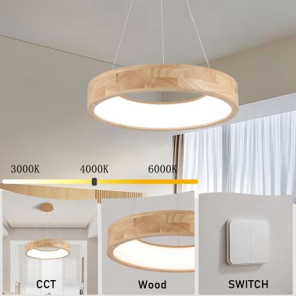 Brilagi - pakabinamas LED šviestuvas ant laido FALCON WOOD LED/30W/230V 3000/4000/6000K Ø 45 cm, medinis