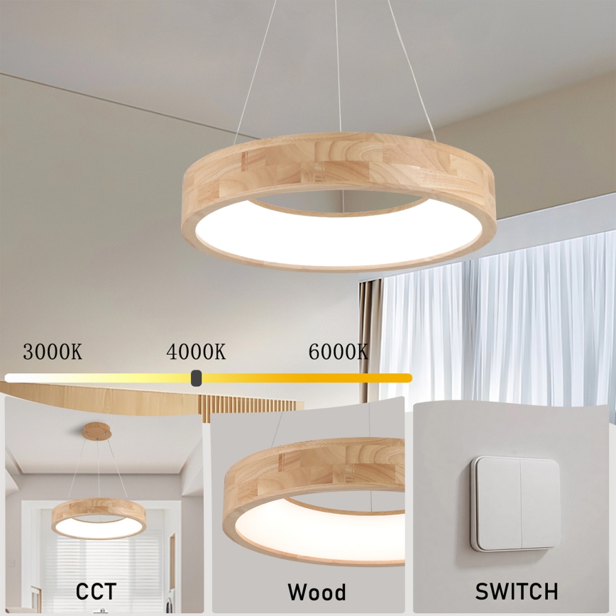 Brilagi - pakabinamas LED šviestuvas ant laido FALCON WOOD LED/30W/230V 3000/4000/6000K Ø 45 cm, medinis