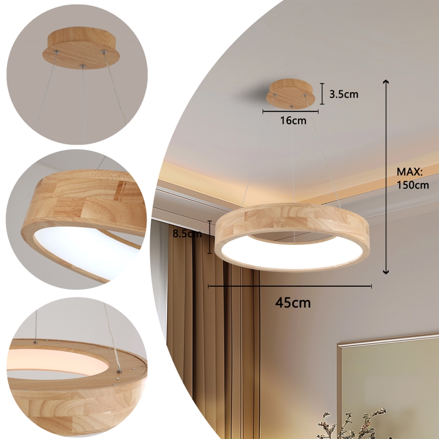 Brilagi - pakabinamas LED šviestuvas ant laido FALCON WOOD LED/30W/230V 3000/4000/6000K Ø 45 cm, medinis