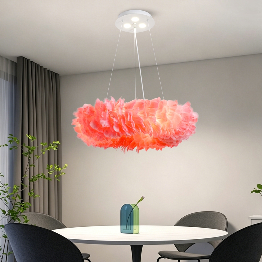 BRILAGI - LED pakabinama liustra ant laido FEATHER 3xE27/40W/230V + 3xLED/3W Ø 50 cm rožinė