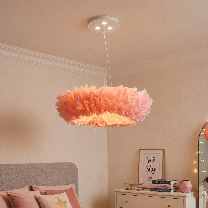 BRILAGI - LED pakabinama liustra ant laido FEATHER 3xE27/40W/230V + 3xLED/3W Ø 50 cm rožinė